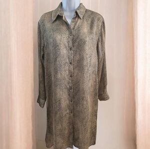Zara Animal Micro Print Satin Effect Buttoned Shirt Dress XS